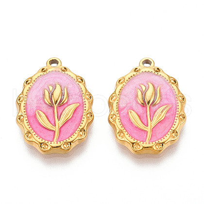 304 Stainless Steel Enamel Pendants STAS-N110-27B-G-1