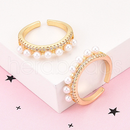 Brass Micro Pave Clear Cubic Zirconia Cuff Rings for Women KK-T074-11G-1