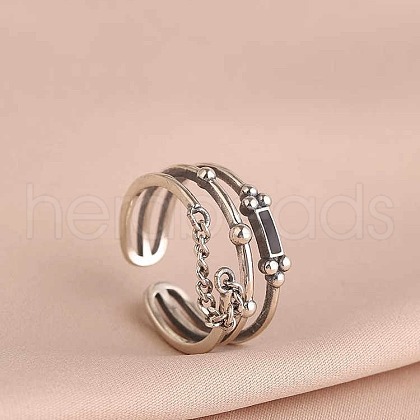 Rectangle 925 Sterling Silver Enamel Adjustable Cuff Rings for Women FS-WGEEF9E-01-1