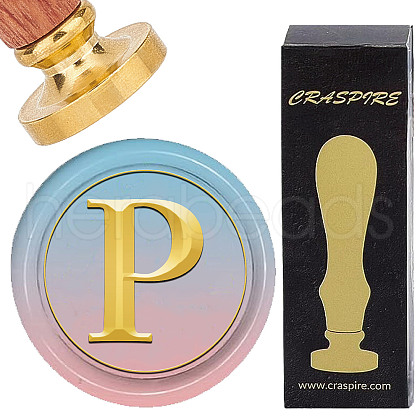 Brass Wax Seal Stamp with Wood Handle AJEW-WH0412-0311-1