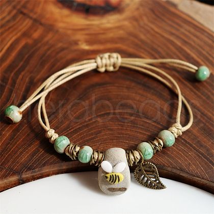 Adjustable Handmade Porcelain Flower Beads Braided Beads Bracelets WGFB2A7-10-1