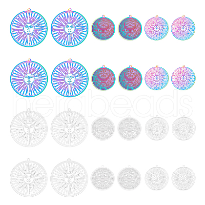 Unicraftale 24Pcs 6 Style Ion Plating(IP) 201 & 304 Stainless Steel Filigree Pendants STAS-UN0042-06-1