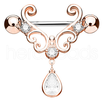 316L Surgical Stainless Steel Clear Cubic Zirconia Teardrop Nipple Stirrup WGE53BF-02-1