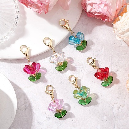 Glass Flower Pendant Decorations HJEW-MZ00206-1