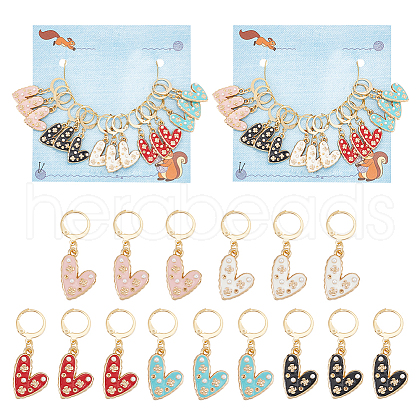 Heart Alloy Enamel with ABS Imitation Pearl Pendant Stitch Markers HJEW-AB00446-1