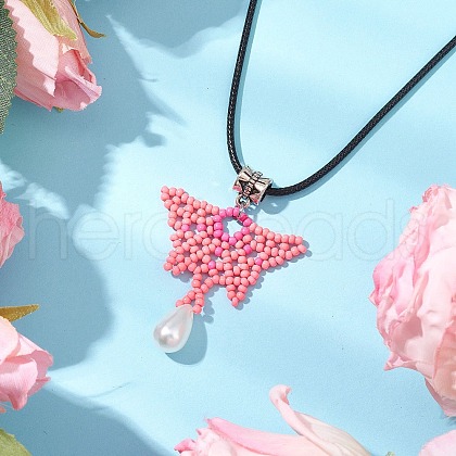 Glass Seed Beads Beaded Butterfly Pendant Necklaces NJEW-MZ00083-02-1