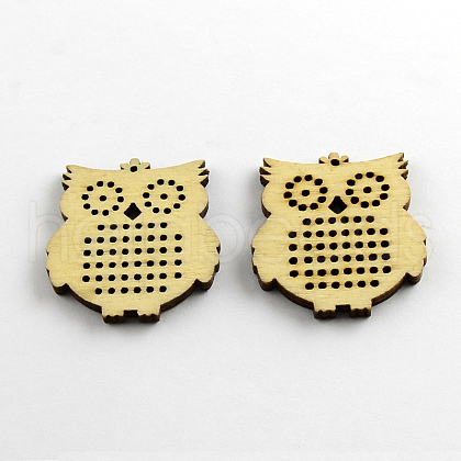 Owl Undyed Wood Pendants X-WOOD-R240-06-1