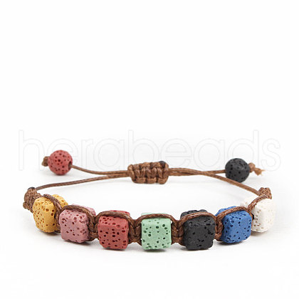Handmade Weave Random Macaron Color Adjustable Dyed Natural Lava Rock Braided Bead Bracelets for Women Men RY4877-3-1