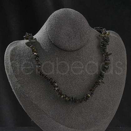 Natural Golden Sheen Obsidian Chip Beaded Necklaces for Men Women NJEW-G159-01M-1