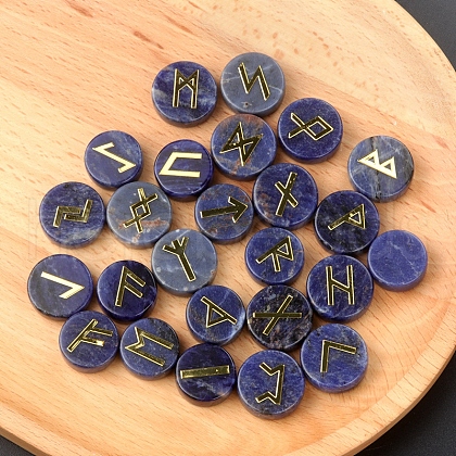 Tumbled Natural Sodalite with Carved Rune Words PW-WG60219-08-1