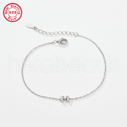 Rhodium Plated 925 Sterling Silver Letter Cubic Zirconia Link Bracelets GI2156-13-1