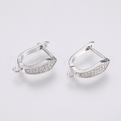 Brass Micro Pave Cubic Zirconia Hoop Earring Findings with Latch Back Closure ZIRC-K075-35P-1