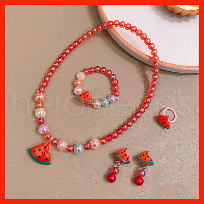 Fruits Plastic Necklace & Bracelets & Earring & Rings Sets for Kids FS-WGEB71F-03-1