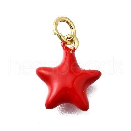 Brass Red Enamel Charms KK-Z102-23G-04-1