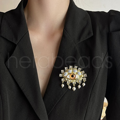 Eye Alloy Rhinestone Brooches for Clothes JEWB-D303-01G-1