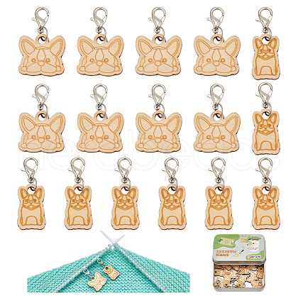 Wood Dog Pendant Locking Stitch Markers HJEW-NB00122-1