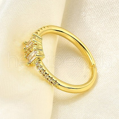 Brass Micro Pave Clear Cubic Zirconia Cuff Rings for Women RJEW-H247-21G-1