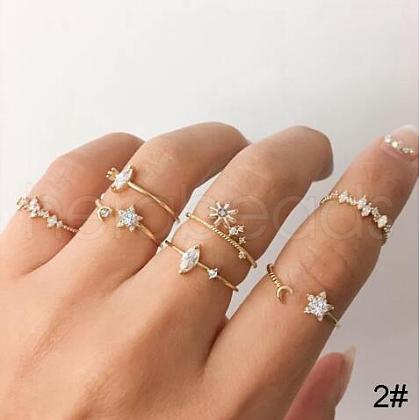 10Pcs Alloy with Crystal Rhinestone Finger Rings WG3531F-15-1