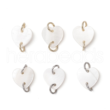 6Pcs 2 Colors Natural Freshwater Shell Heart Connector Charms PALLOY-JF03885-1