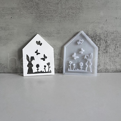 Easter Theme House with Butterfly & Rabbit Pattern DIY Silicone Table Lamp Molds SIMO-G008-01B-1