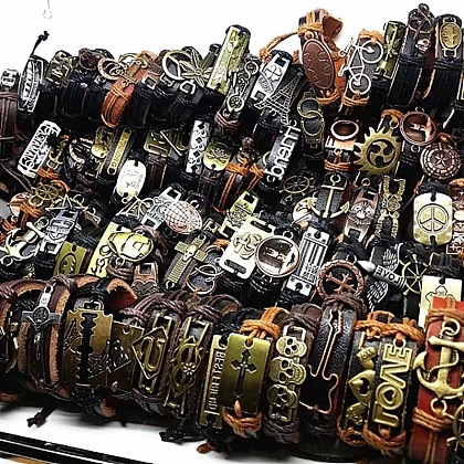 PU Leather Cord Bracelets for  Men Women WGFF396-09-1