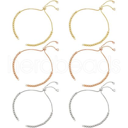  6Pcs 3 Colors Half Finished Brass Cubic Zirconia Slider Bracelets ZIRC-NB0002-02-1