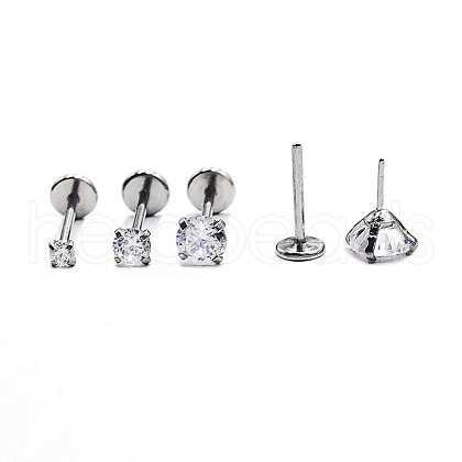 Stainless Steel Clear Cubic Zirconia Threadless Labret Stud WG18B1C-27-1