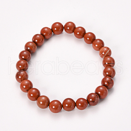 Natural Red Jasper Beaded Stretch Bracelets BJEW-Q692-19-8mm-1