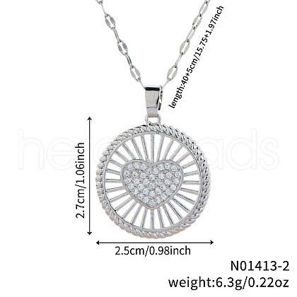 Exquisite Hollow Heart Brass Micro Pave Clear Cubic Zirconia Heart Pendant Necklaces HU9650-2-1