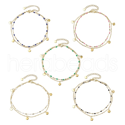 304 Stainless Steel Double Layer Chain Anklets AJEW-AN00632-1