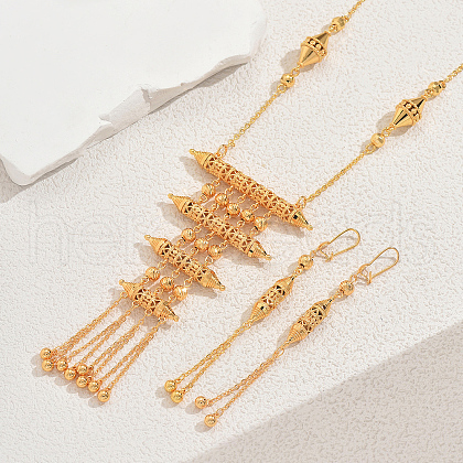 Geometric Cutout Fringe Brass Necklaces & Earrings Set for Women EH0238-1
