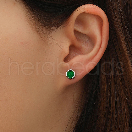 Vintage S925 Sterling Silver Cubic Zirconia Flat Round Stud Earrings XK7625-1-1