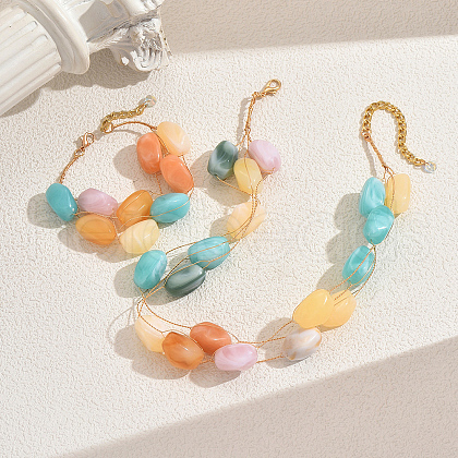 Resin Beads Earrings & Necklaces Sets DT3464-1