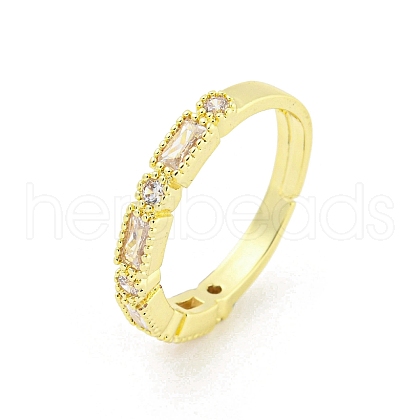 Rectangle & Flat Round Brass Micro Pave Clear Cubic Zirconia Adjustable Rings RJEW-G309-20G-1