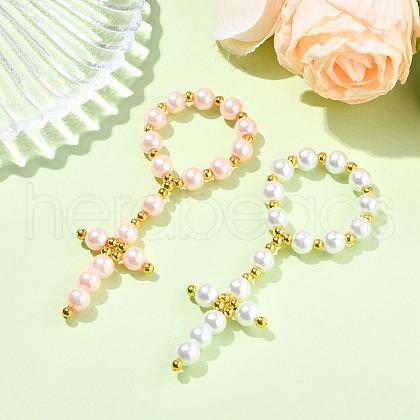 2Pcs 2 Colors Glass Pearl Beads Cross Pendant Decorations HJEW-JM02709-01-1