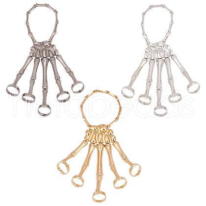 ANATTASOUL 3Pcs 3 Colors Alloy Skeleton Full Hand Ring Bracelets Set BJEW-AN0001-21-1