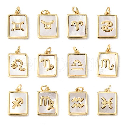 Brass Pave Natural White Shell Pendants KK-S522-09G-1
