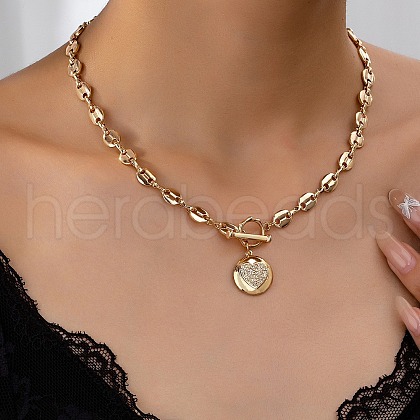 Alloy Crystal Rhinestone OT Flat Round with Heart Pendant Necklaces for Women FS-WGC3970-01-1