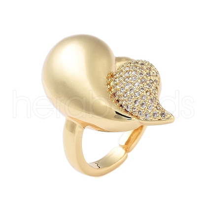 Rack Plating Teardrop Brass Micro Pave Cubic Zirconia Open Cuff Rings for Women RJEW-B064-03G-1