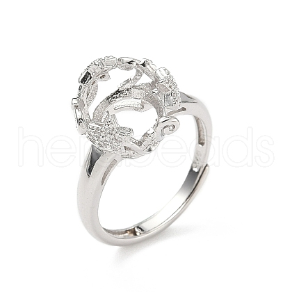 Rhodium Plated 925 Sterling Silver Micro Pave Clear Cubic Zirconia Adjustable Ring Components STER-NH0017-02P-1
