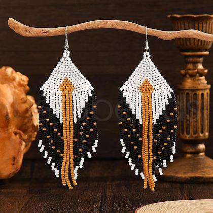 Bohemian Style Handmade Glass Seed Beads Hexagon Tassel Stud Earrings KO7700-1