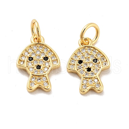 Dog Brass Micro Pave Clear Cubic Zirconia Charms KK-G425-14G-1