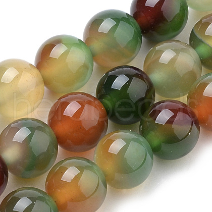 Natural Peacock Green Agate Beads Strands G-S259-16-10mm-1