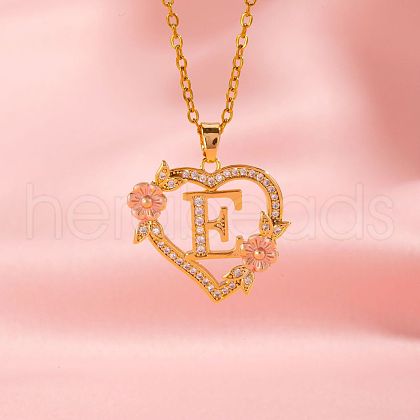 Brass Crystal Rhinestone Hollow Rose Heart with Letter Pendant Necklaces for Women WGC1928-05-1