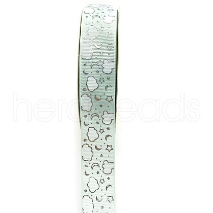 Silver Hot Stamping Cloud Moon Star Pattern Polyester Grosgrain Ribbons PW-WG81770-06-1