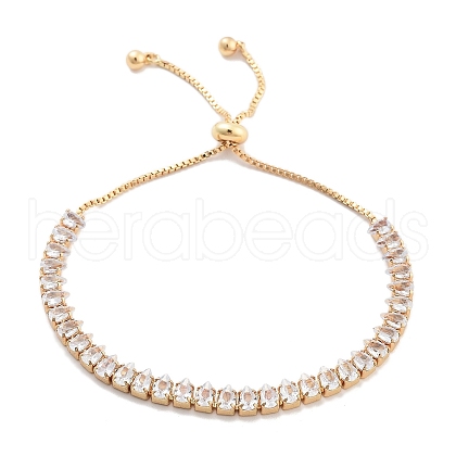 Brass Pave Clear Cubic Zirconia Teardrop Box Chain Slider Bracelets BJEW-B094-07G-1