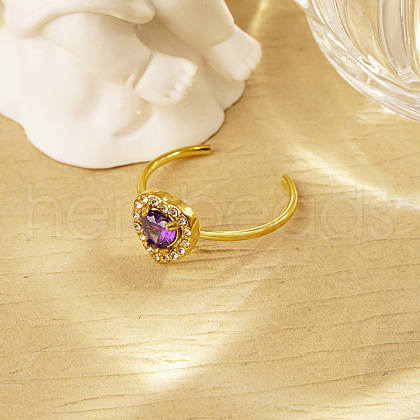 Stainless Steel Micro Pave Cubic Zirconia Open Cuff Rings for Women OE2673-4-1