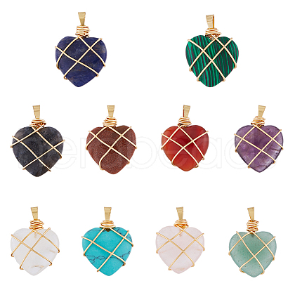 SUPERFINDINGS 10Pcs 10 Styles Natural & Synthetic Mixed Gemstone Pendants G-FH0002-26-1