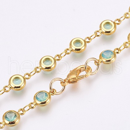 Faceted Glass Link Chain Necklaces NJEW-F230-02G-1