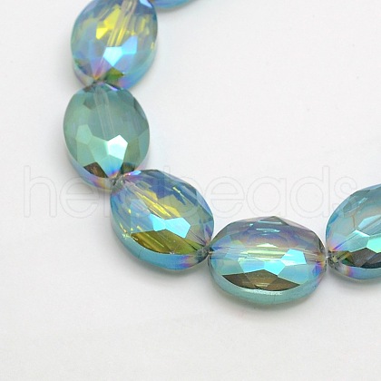 Faceted Electroplate Crystal Glass Oval Beads Strands X-EGLA-F058B-08-1